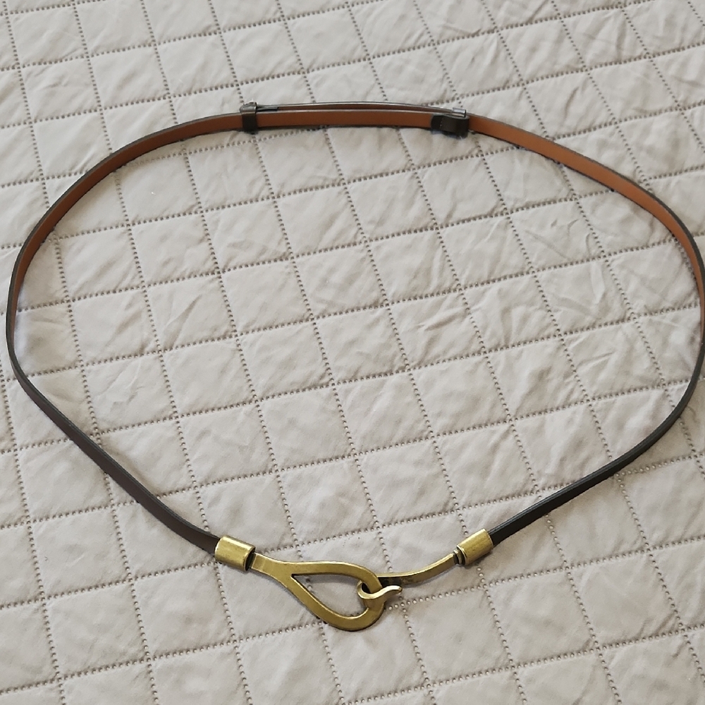 Elegant Brown Leather Belt with Gold Buckle